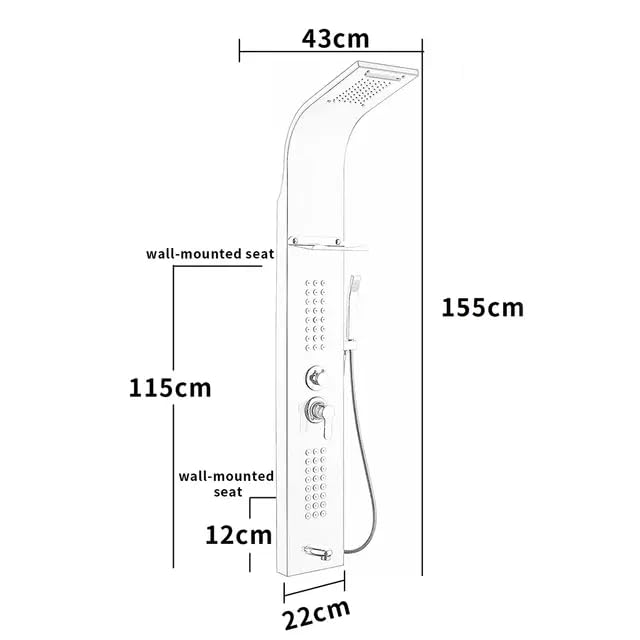 Luxury 5-in-1 Stainless Steel Shower Panel System with Rain Shower & Massage Body Jets