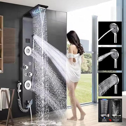 led display shower panel( hot & cold ) (stainless steel) 5 function , body jet shower, hand shower, rain shower , drain shower,