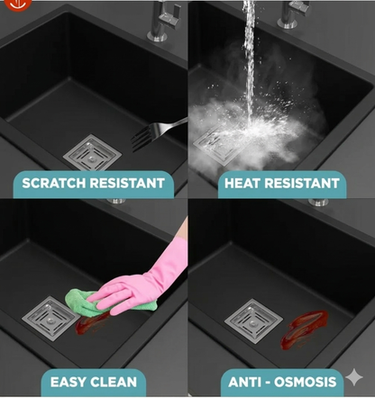 Premium Granite Quartz Kitchen Sink | Single Bowl Anti-Scratch & Heat Resistant Sink for Modern Kitchen - High Durability