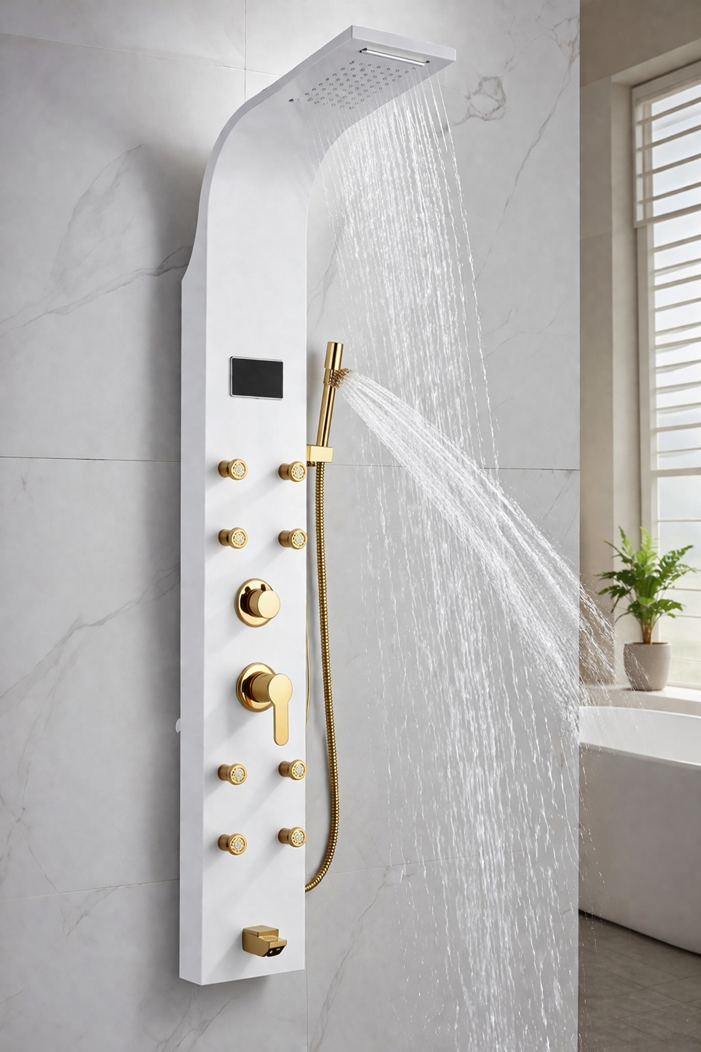 Body jet shower panel 5-in-1 Stainless Steel Shower , Rainfall Head & Body Massage Jets,Premium 304 Stainless Steel Finish