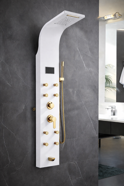 Body jet shower panel 5-in-1 Stainless Steel Shower , Rainfall Head & Body Massage Jets,Premium 304 Stainless Steel Finish