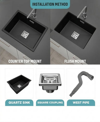 Premium Granite Quartz Kitchen Sink | Single Bowl Anti-Scratch & Heat Resistant Sink for Modern Kitchen - High Durability