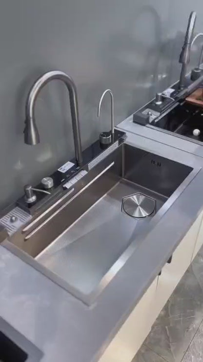 multi function 5 switch Stainless Steel kitchen sink ,5-In-1 Smart Workstation Kitchen Sink with Integrated Waterfall & Digital Display