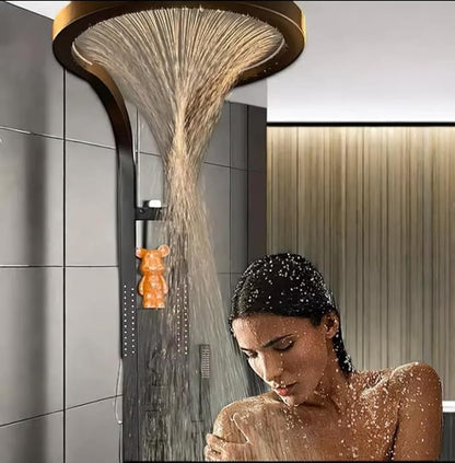 RING SHOWER Shower Panel Tornado - Large Overhead Shower, ABS Hand Shower, Multi-Divertor Body Jets & Adjustable Pressure (Black) (7 feet height)