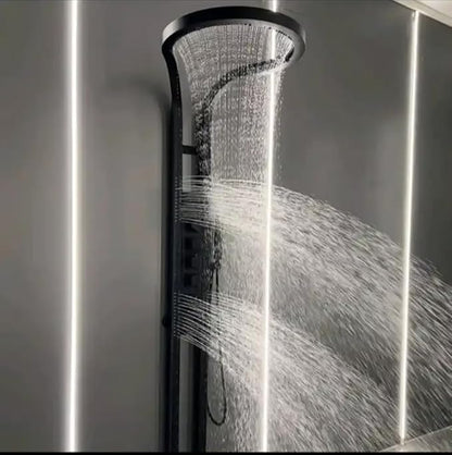 RING SHOWER Shower Panel Tornado - Large Overhead Shower, ABS Hand Shower, Multi-Divertor Body Jets & Adjustable Pressure (Black) (7 feet height)